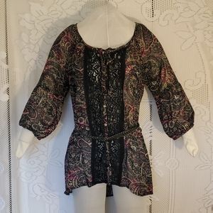 Dolled Up by Fang paisley lace sheer buttonup top
